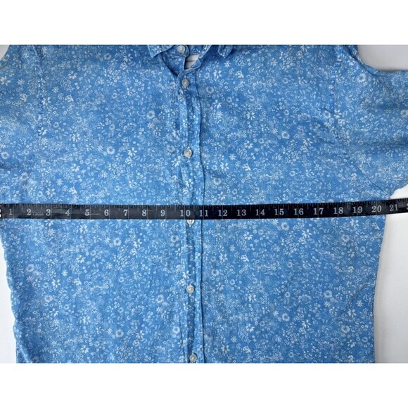 Frank and Eileen Linen Button Up Shirt Womens Small Blue Floral Long Sleeve - Picture 9 of 16